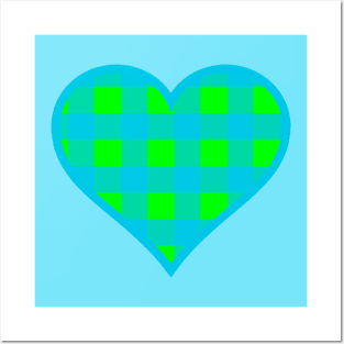 Green and Blue Buffalo Plaid Heart Posters and Art